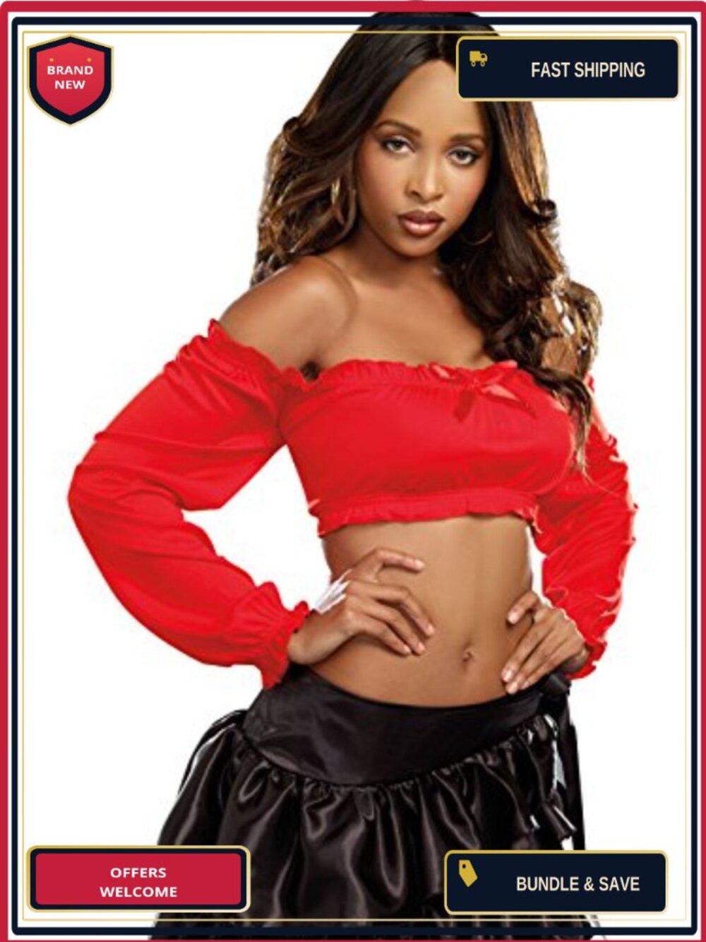 Dreamgirl Pretty and Peasant Off Shoulder Knit Top Ruffle Bow Costume